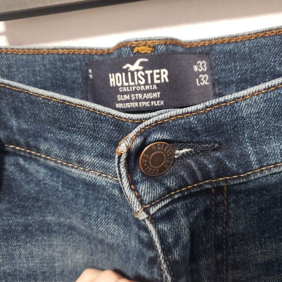 HOLLISTER Men’s Button Fly Slim Straight Fit Leg Jeans Dark Wash Denim Sz 33x32 - Picture 3 of 4